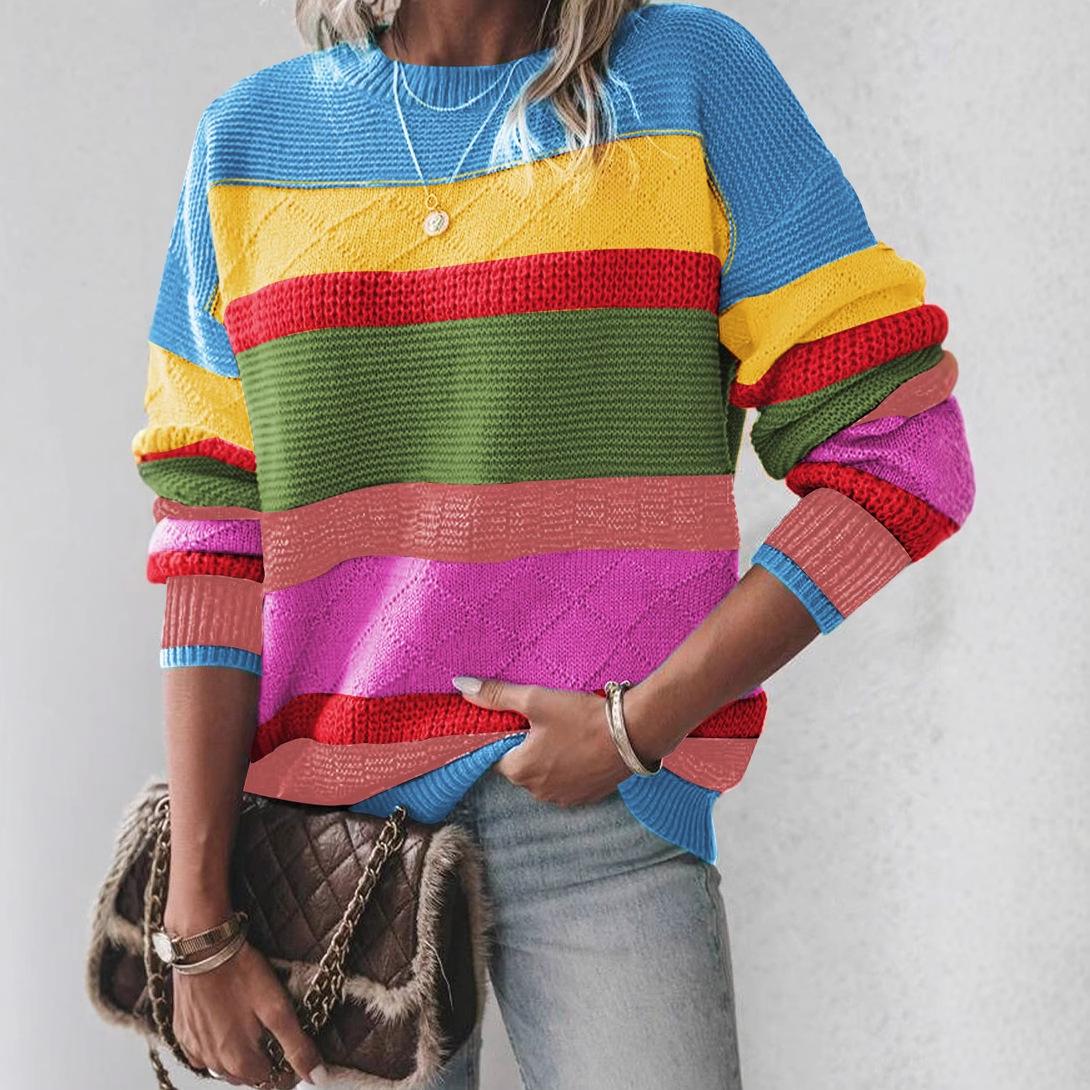 

Shiying Women s Retro Color Block Patchwork Knit Pullover Sweater Extra Large