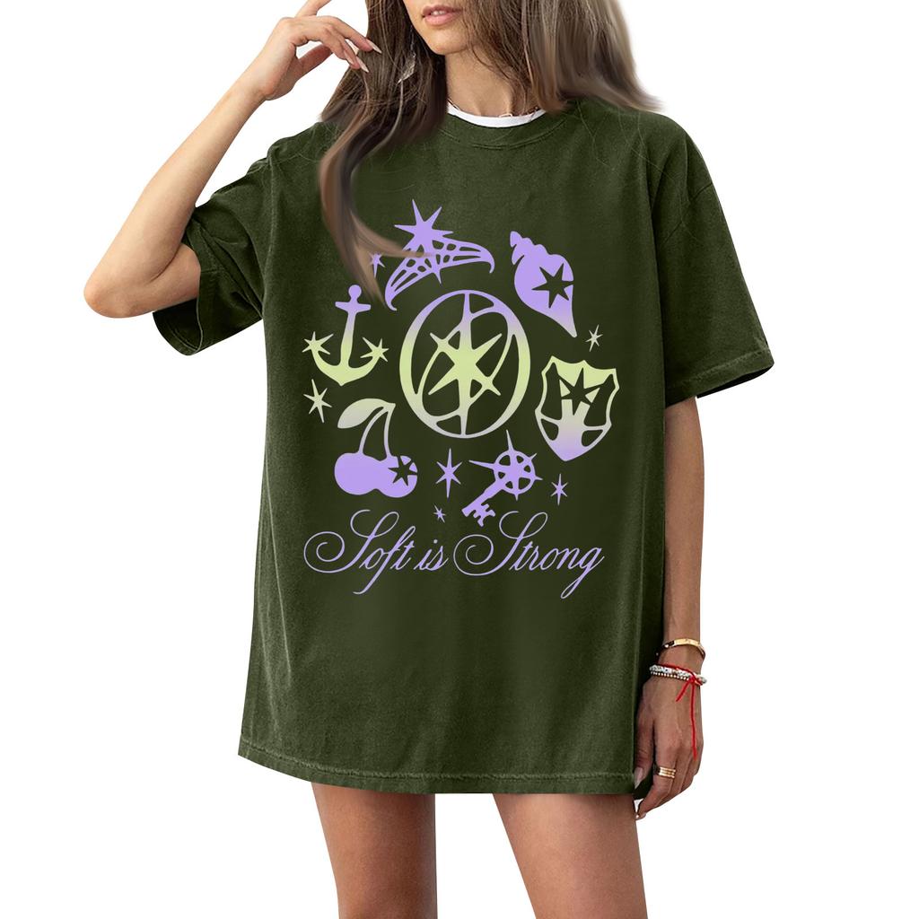 Dam T-shirt med tryck och rund hals och korta ärmar