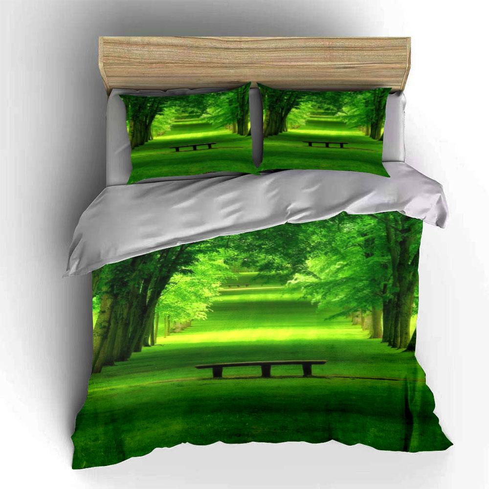 Green Landscape Decoration Set Bedding Set With 1 Duvet Cover 2 Pillowcases Single Double King Queen, Gift