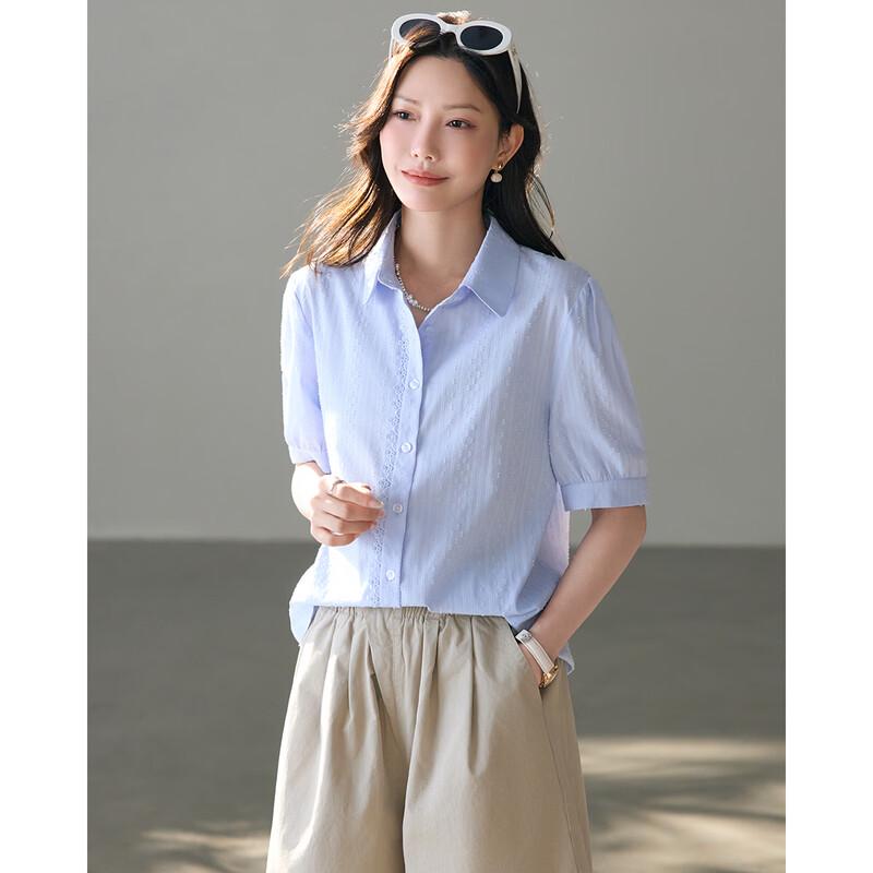 TERRE BLEUE Women s Short Sleeve Cotton Shirt XL