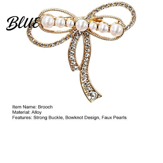 Brooch Bowknot Design Brooch Strong Buckle Fastening Pin with Faux Pearls Wear-resistant Rhinestones Electroplating Anti-Oxidation Badge for