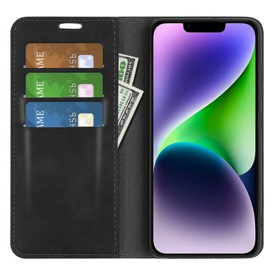 For iPhone 15 Scratch Resistant PU Leather Wallet Flip Case Skin-touch Stand Cover