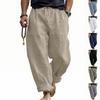 Men's Linen Loose Fit Breathable Sweat Absorbent Casual Wide Leg Pants Elastic Waist Drawstring Trousers for Large Size