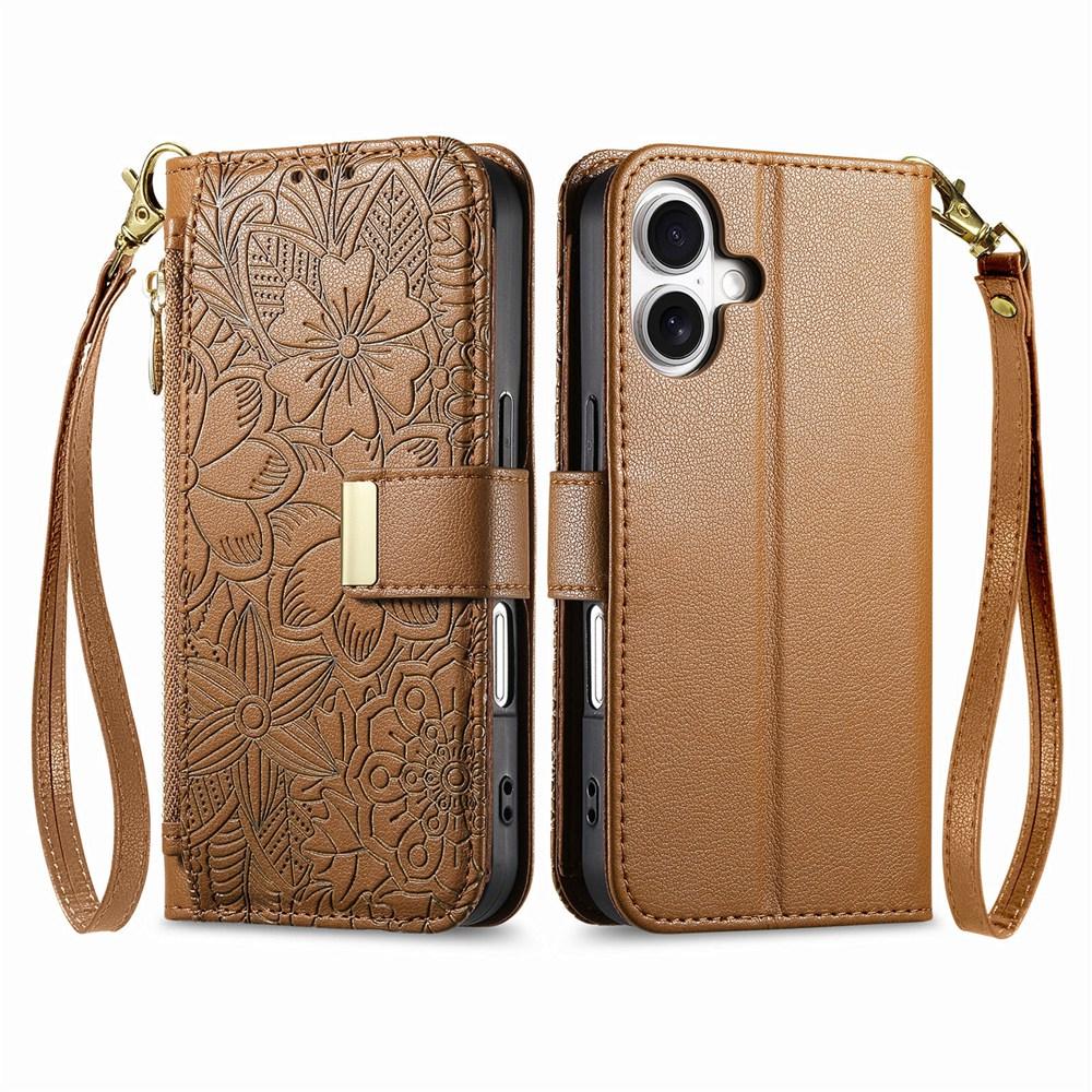 Phone Wallet Case with 6 Card Slots, Zip Coin Pocket, Stand for Hands-Free Viewing & Wrist Strap, Floral Design for OPPO VIVO Xiaomi Redmi Google