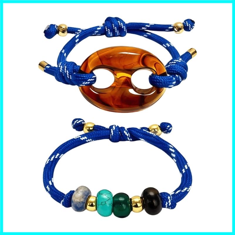 2PCS Retro color pig nose bracelet DIY Handmade Braided String beaded bracelet Women Jewelry Gift синий