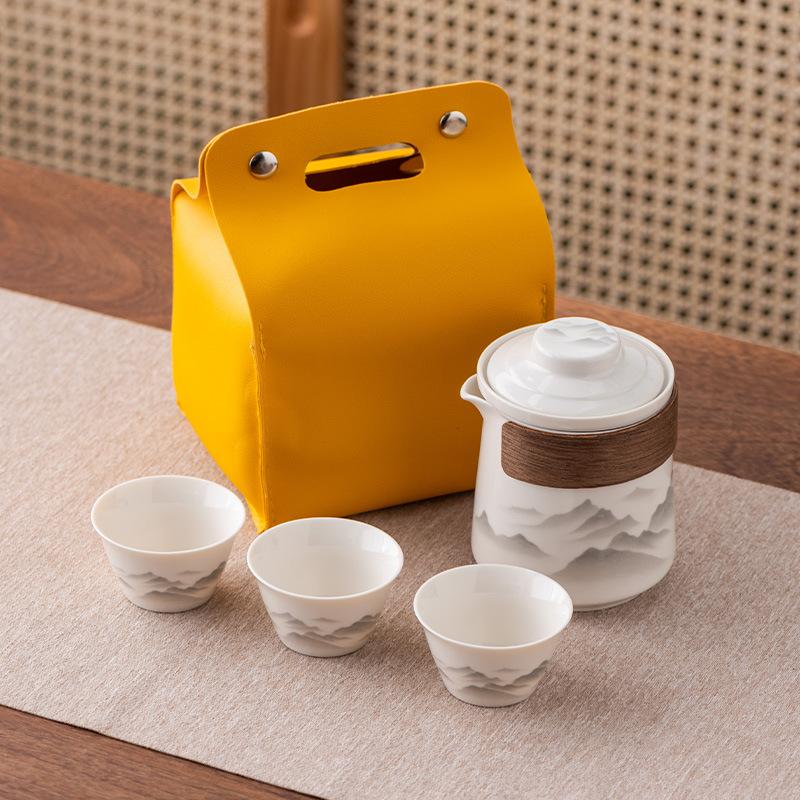 Ink and Wash Guochao Travel Tea Set, a Pot of Three Four or Six Cups, Express Outdoor Portable Gift Box Storage Set, High-end Gifts.