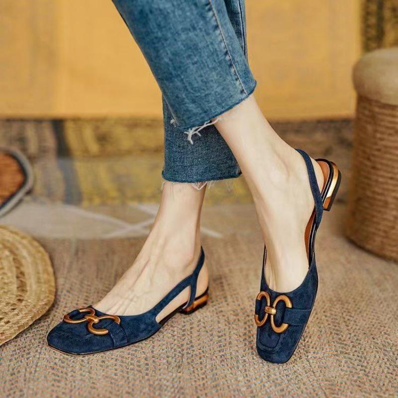 Fashion Womens Flats Retro Baotou Low-heel Sandals High Quality Leather Sandals for Women Fashion Flat Sandals Suede Office Casual Shoes