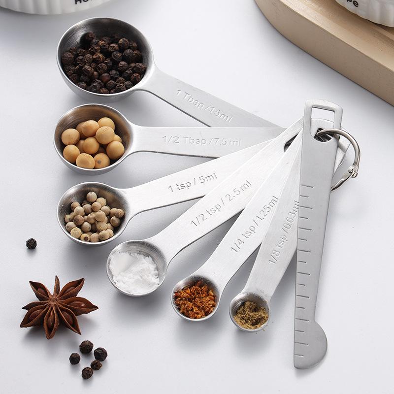 Stainless steel measuring spoon 4/6/7/8 pcs set with scale measuring ruler spoon kitchen coffee baking measuring tool set