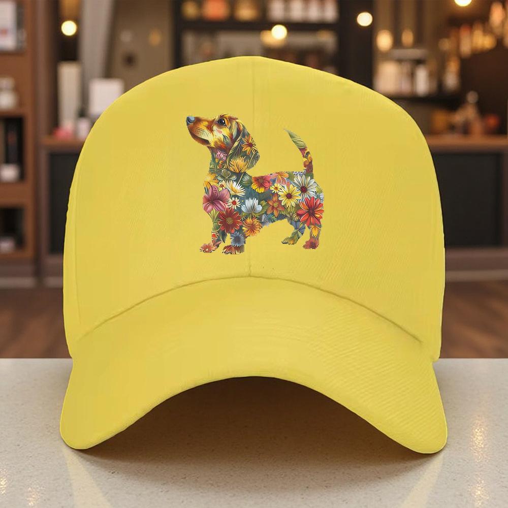 Floral Dachshund Dog Graphic Baseball Cap Unisex Cotton Adjustable Casual Trucker Hat