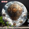 D Flat pc Steampunk Airship Wall Art Round Aluminum Metal Sign Frameless Vintage Home Decor for Living Room Rustic Indo