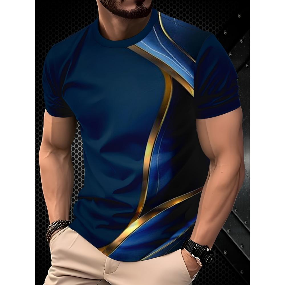 Men's 3D Line Stripe Printed T-shirt