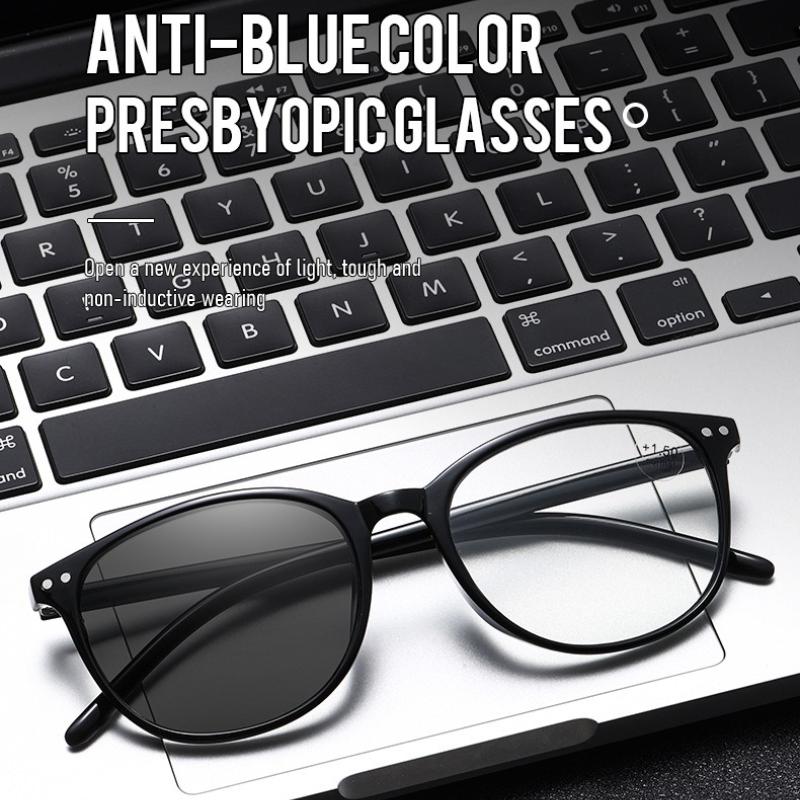 New Single-lens Photochromic Presbyopia Glasses Women's Fashion Round Frame High-definition Anti-blue Light Reading Glasses