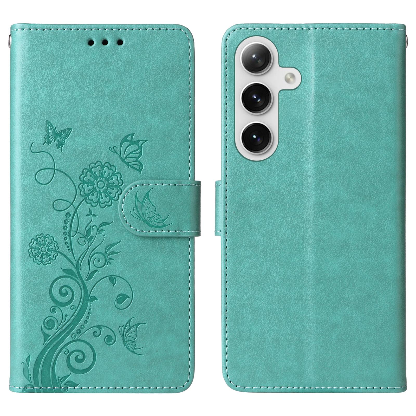 

Для Samsung Galaxy S25+ Кожаный чехол-бумажник с тиснением Бабочка и цветы , с подставкой B