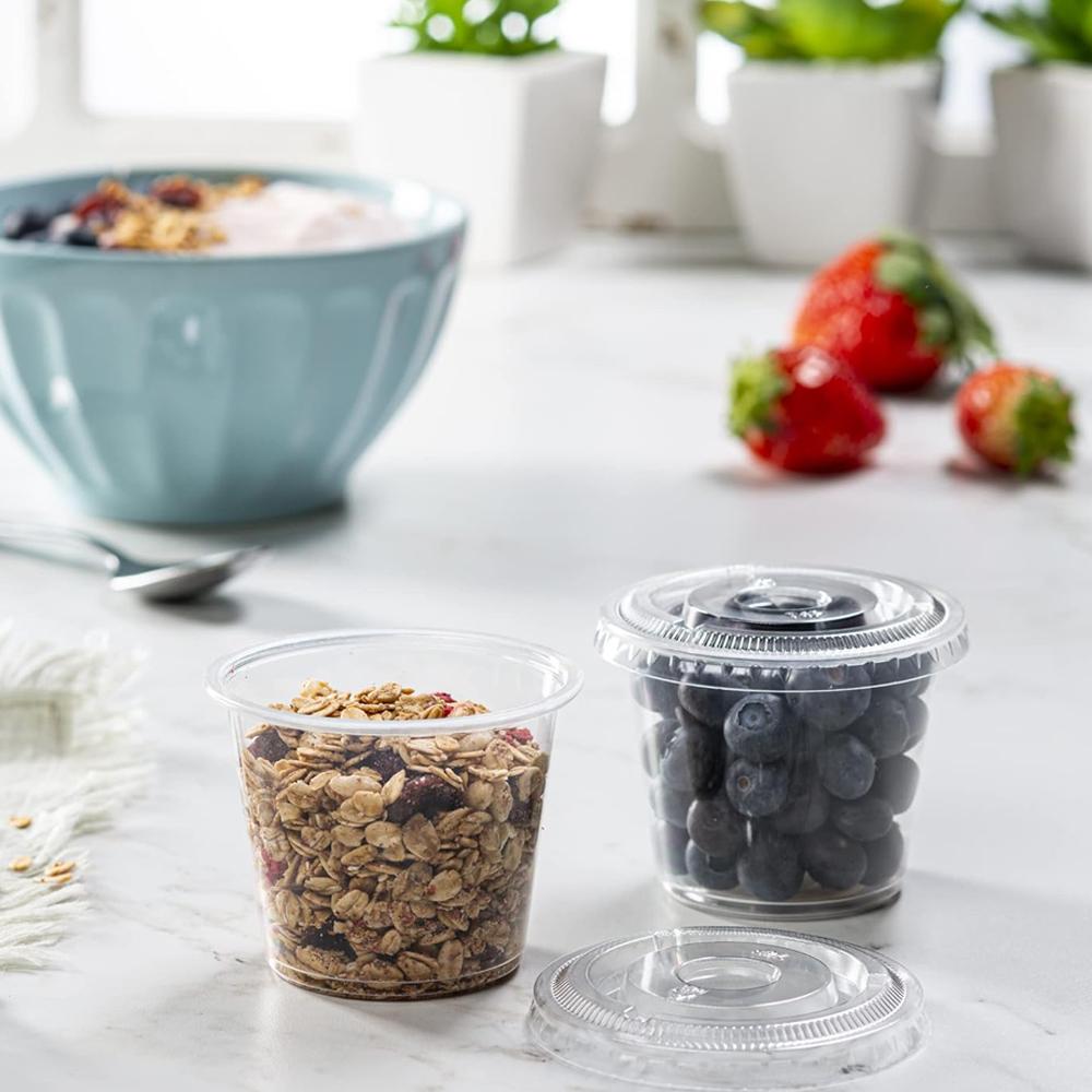 Clear Disposable Plastic Portion Cups With Lids, Small Mini Containers For Portion Controll, Jello Shots, Meal Prep, Sauce Cups