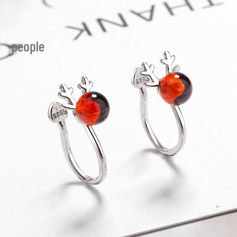 Korean Mori Style Non-Pierced Pearl Reindeer Antler Ear Clips - Christmas Gift Earrings