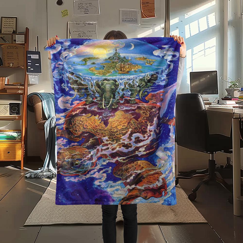 

1Pc Discworld Fantasy Print Flannel Blanket, High quality Comfortable for All Seasons, Home Decor, Warmth and Comfort, Perfect for Christmas Gifts 36 80cm x 120cm