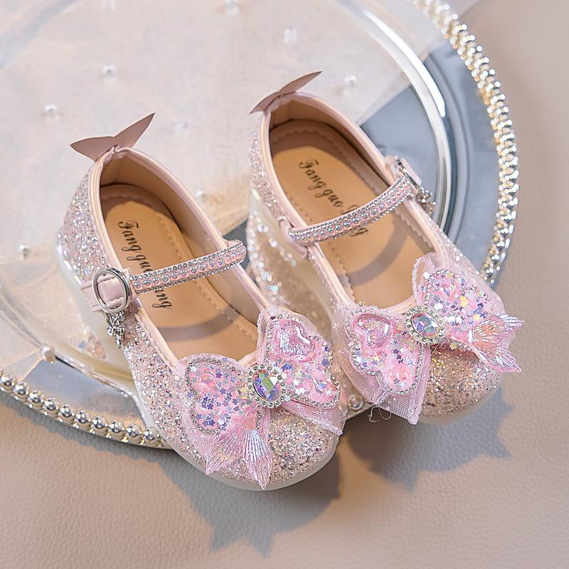 Nuove Scarpe Principessa Coda di Sirena di Cristallo 2025 per Bambine con Suola Morbida e Tacco Alto, Perfette per Abiti da Sera