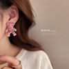 Silver Needle with Diamonds Flocked Bear Earrings Cartoon Cute Pink Girl Heart Sweet Stud Earrings Niche Design Earrings