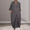 Spring Fall Maxi Dress Robe Baggy Cross V Neck Solid Color Large Pocket Retro A-line Bohemian