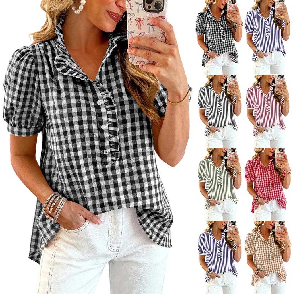 Camisa a Rayas y Cuadros Casual de Moda para Mujer