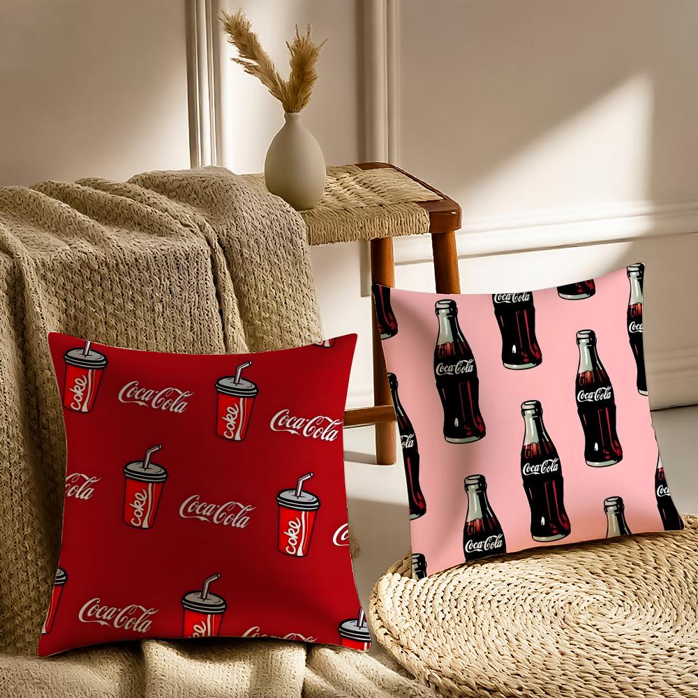 Cartoon C-Cocas C-Colas Cushion Cover Silky Short Plush With Invisible Zipper Dustproof Sofa Pillow Cover For Home Decor