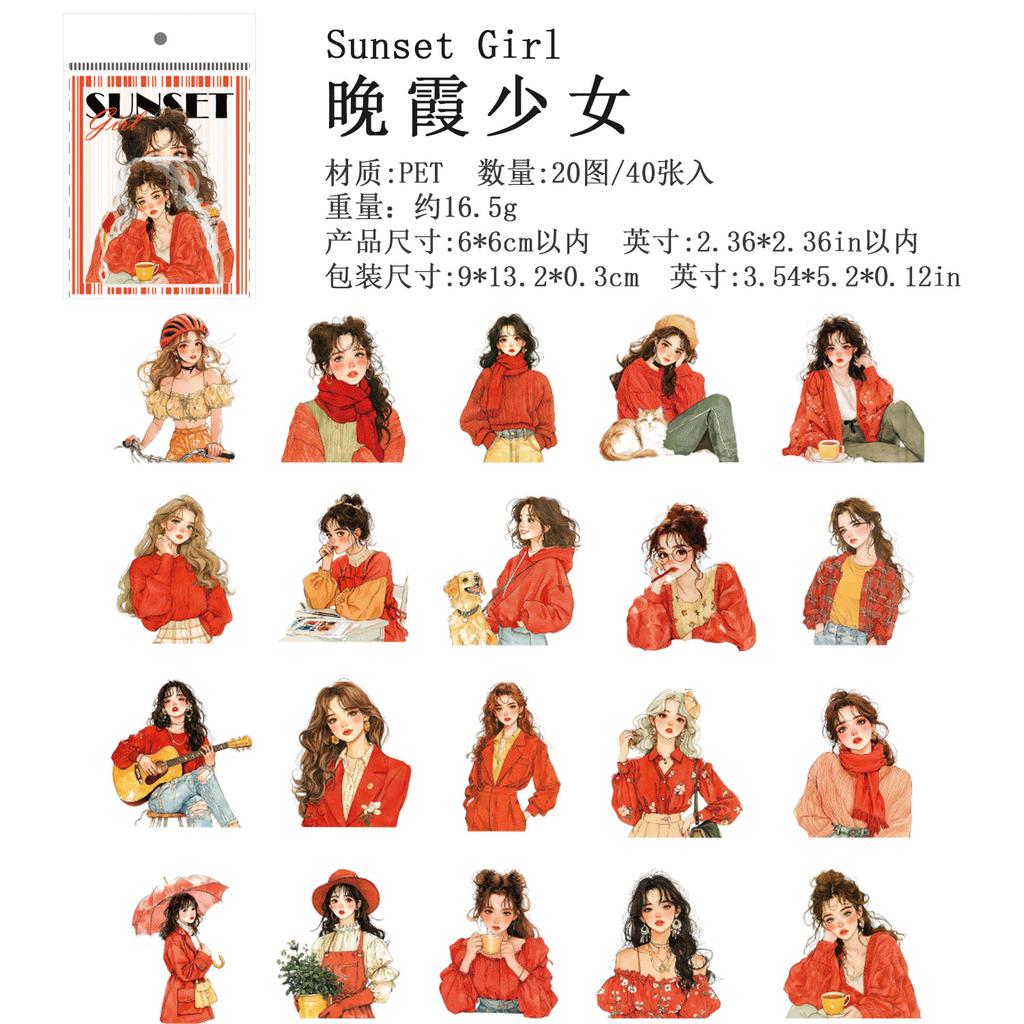 40Pcs Retro Pop Art Girl Stickers Color Block Trend Design Scrapbook Background Base Easy to Cut