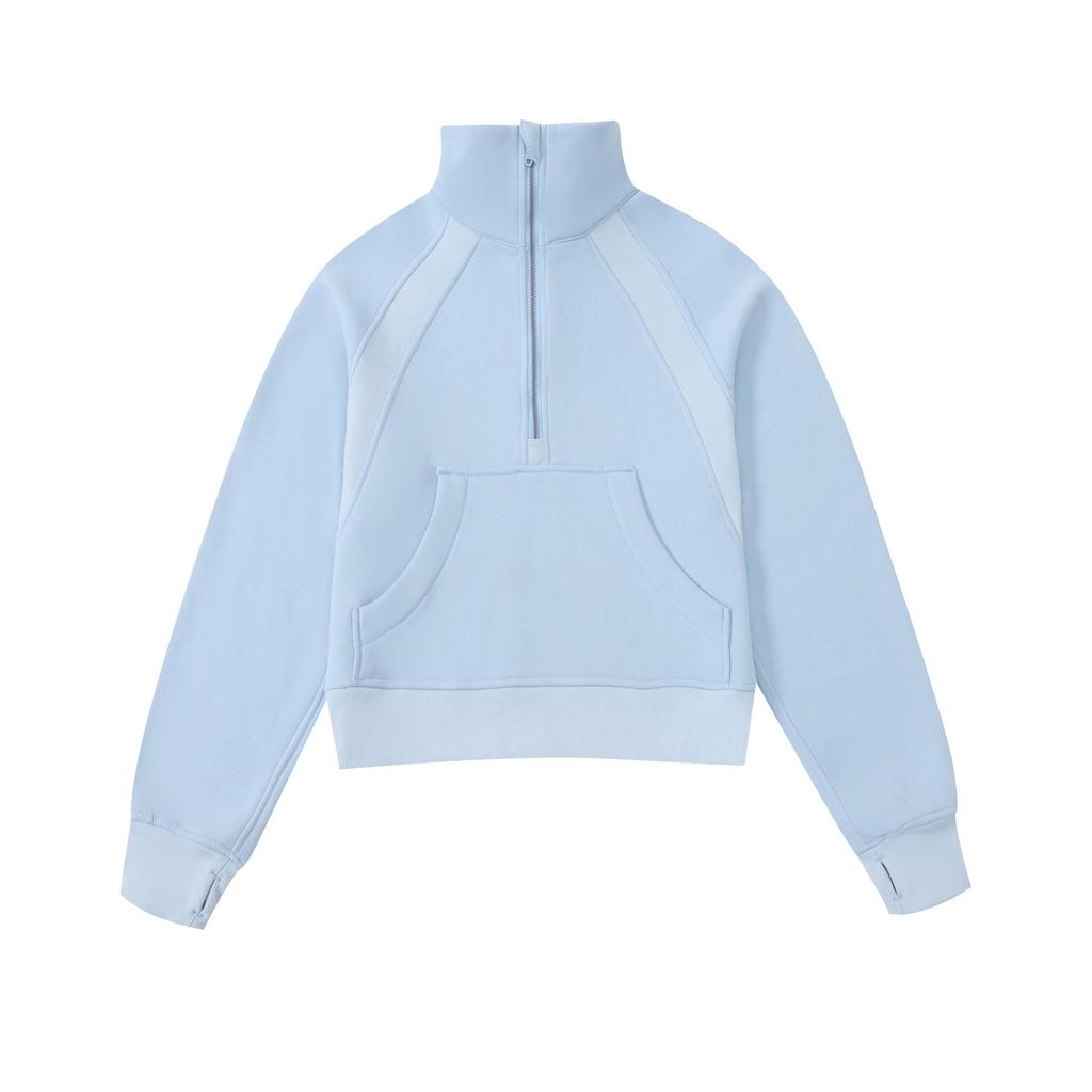 Women's Short Chimney Collar Casual Sports Sweatshirt - Half-Zip, Plus Velvet, Loose Fit