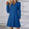 Women's Solid Color Dress Loose V-neck Casual Fashion Long Long Sleeved Dress