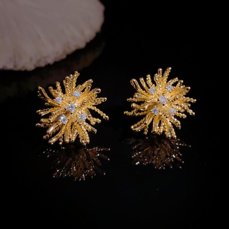 111 silver needle fashion temperament super flash zircon fireworks earrings women, niche design sense unique light luxury stud earrings 925 silver needle