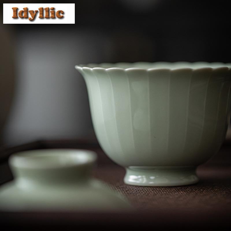 155ml Azure Line Flower Mouth Gaiwan Creative Tea Tureen Tea Bowl With Lid Kit Tea Brewing Cover Bowl Chinese Tea Set Decoration