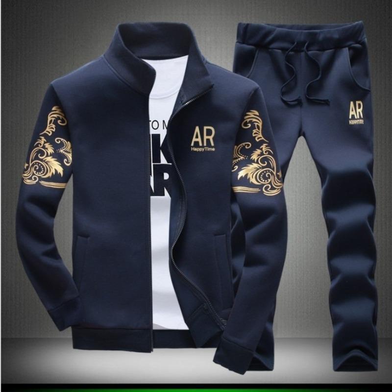 

Men’s Casual Long Sleeve Baseball Jacket and Pants Set S серый