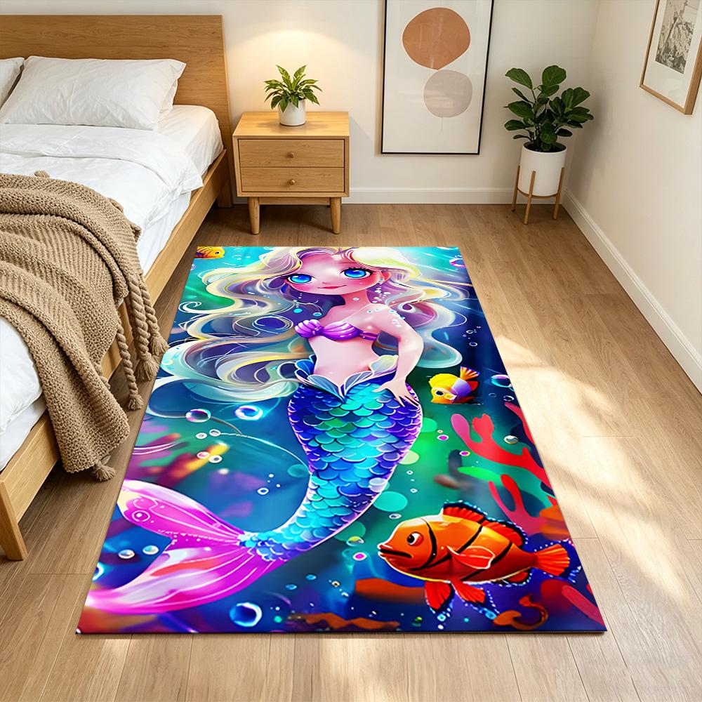 Mermaid Tail Fantasy Art Washable Door Mat Soft Plush Non-slip Bottom Kitchen & Bathroom Use Vibrant Floral Design Wedding Party Gift