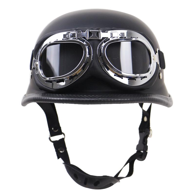 Retro German Steel Half Helmet with Glasses for Motorcycle Riding