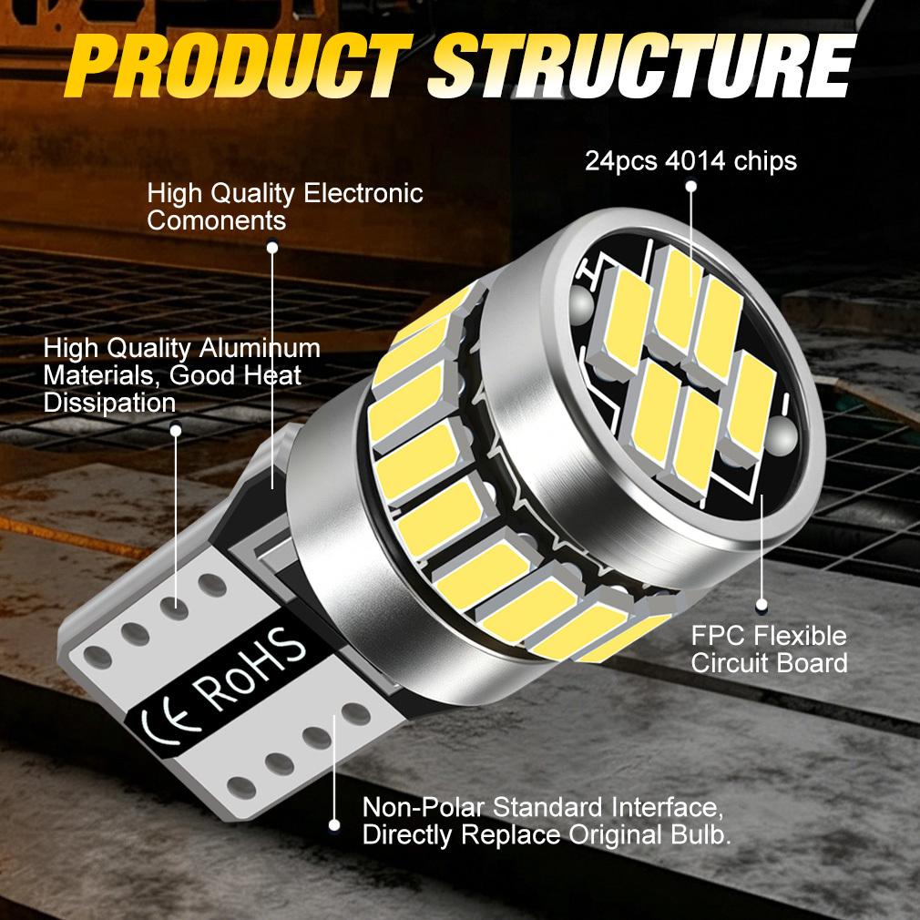 2 Bucăți Becuri Led W5W T10 Canbus 4014 24SMD 168 194 Led 5W5 Lumină Interior Mașină Plafon Citire Plăcuță de Înmatriculare Lampă Semnalizare 6000K Alb