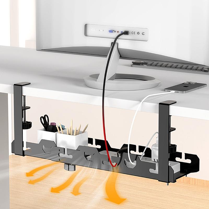 Kein Bohren Ausziehbarer Untertisch Kabelmanagement Metallkabelwanne Untertisch mit Klemme Einziehbarer Steckdosenleiste Kabelhalter