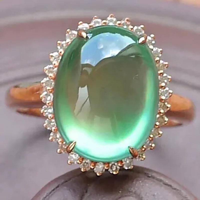 

Original new product silver-encrusted grape stone oval large egg face ladies ring opening fresh ethnic charm resizable зелений