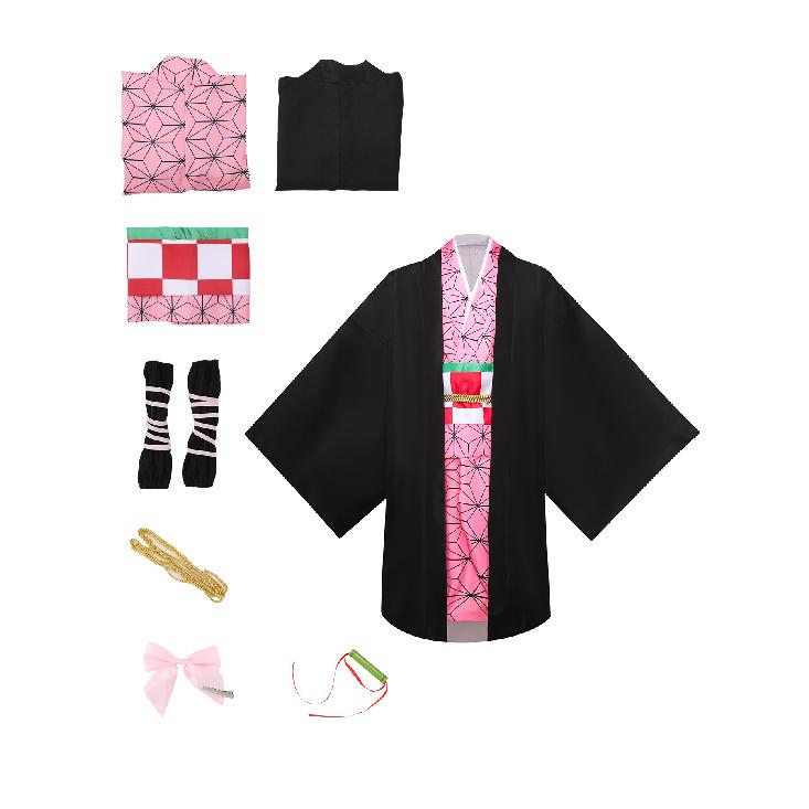 Anime Demon Slayer Kimetsu No Yaiba Nezuko Kamado Cosplay Kostyme Kimono Uniform Halloween Karnevalsfest Klær