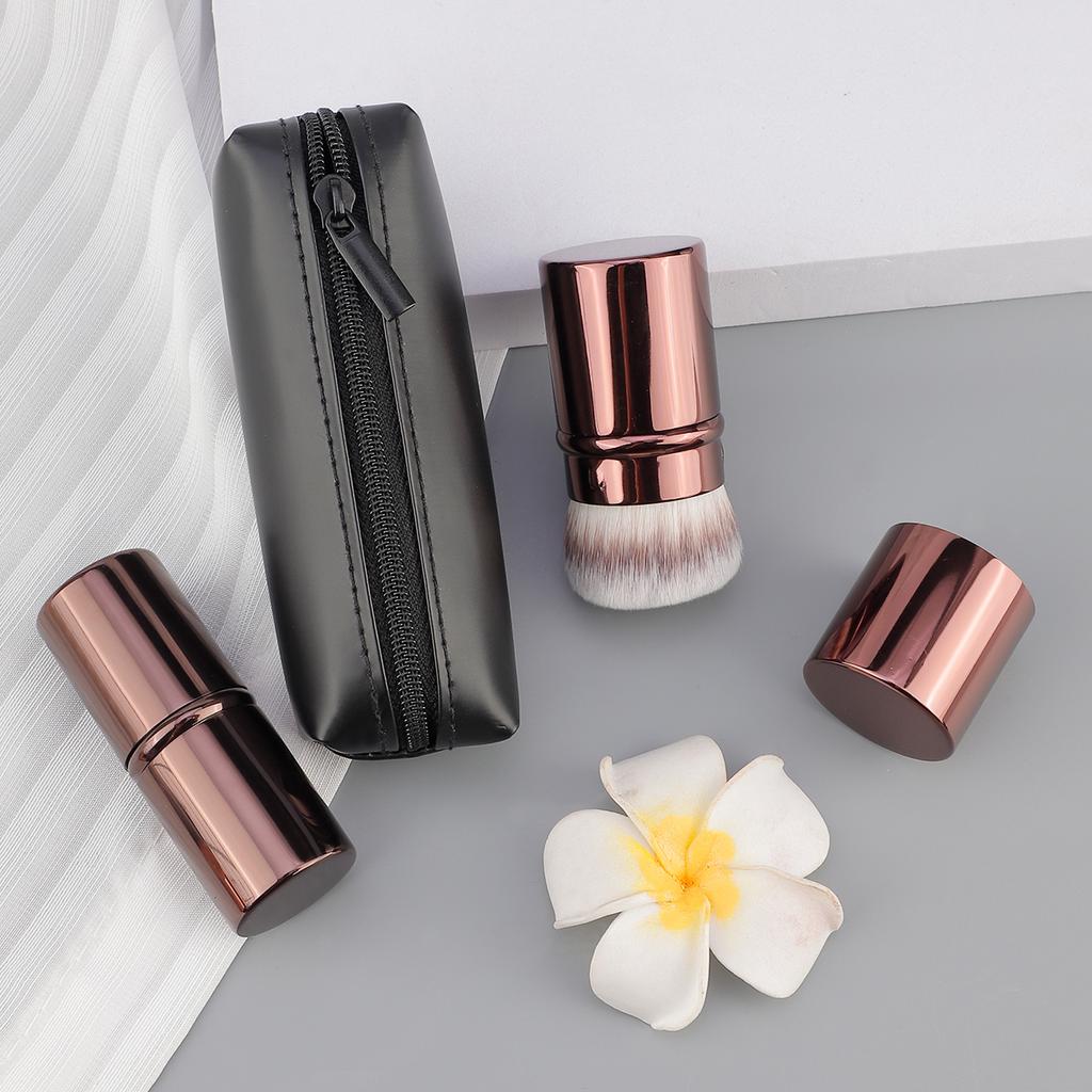 2pcs short handle retractable foundation brush without powder + retractable brush storage bag easy to store and portable
