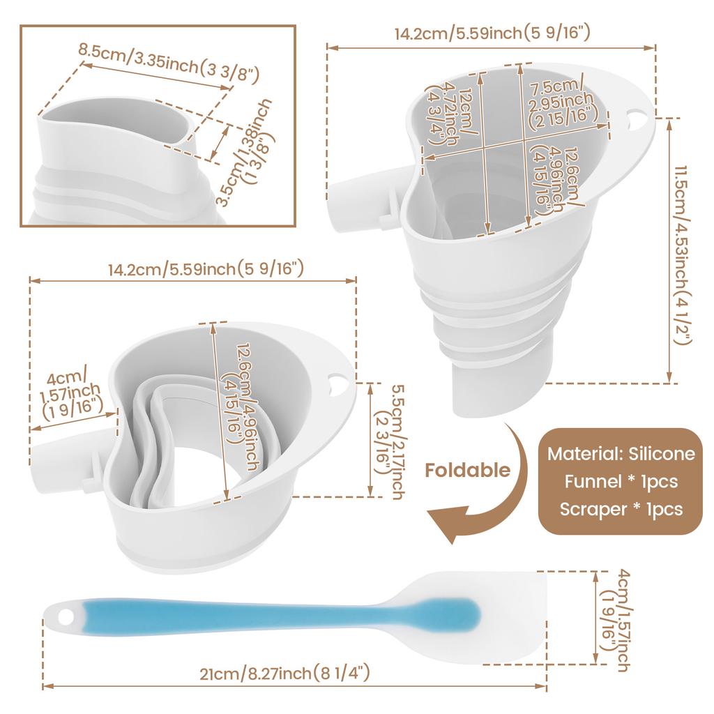 Silicone Flour Funnel Foldable Spill Proof Stand Mixer Flour Funnel with Scraper for Artisan Ksm150 5 Qt Tilt Head Stand Mixer