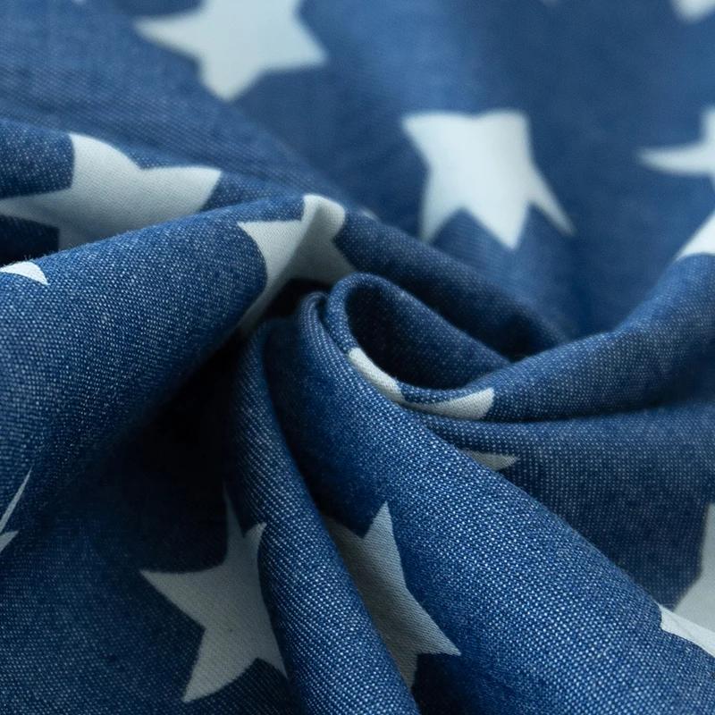 100x150cm Thin Style Washed Printed Fabric Pure Cotton Denim Fabric Summer Clothing Pants Short Dress DIY Clothing Shirt Fabric