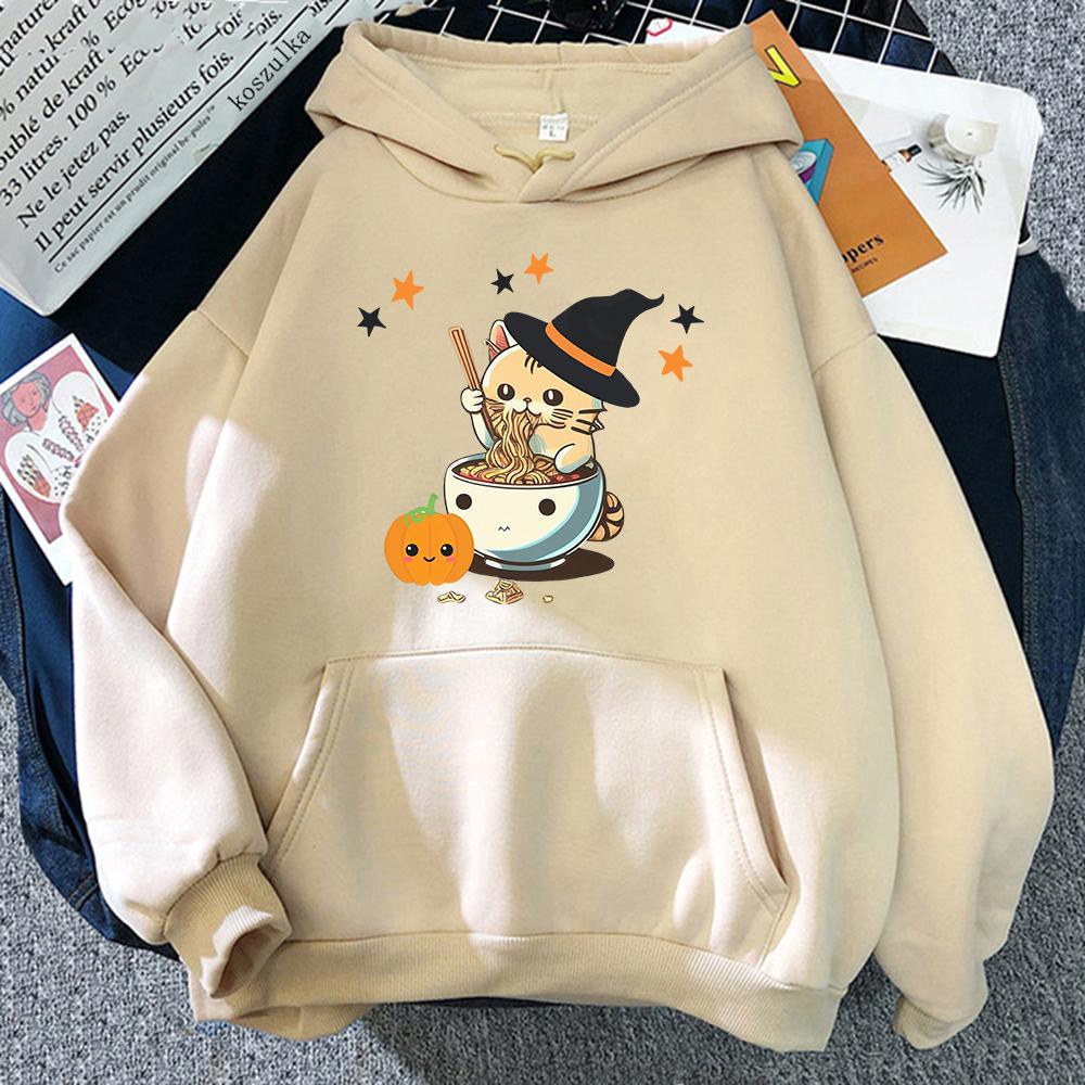 Funny Cat Halloween Hoodie Fashion Women Aesthetic Vintage Ramen Flower Pumpkin Hoodies Unisex Christmas Pullovers Sweatshirts