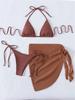 Bikini Set Donna Marrone Liscio Sexy Costine Scollo a Nodo Push Up Costume da Bagno con Gonna in Rete 2026 Donna Costume da Bagno Brasiliano Copricostume