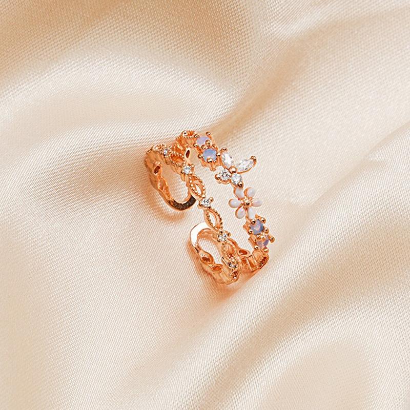 

New Fashion Rhinestone Twisted Leaves Flowers Adjustable Tail Ring For Women Girl Accessories Jewelry Gift A