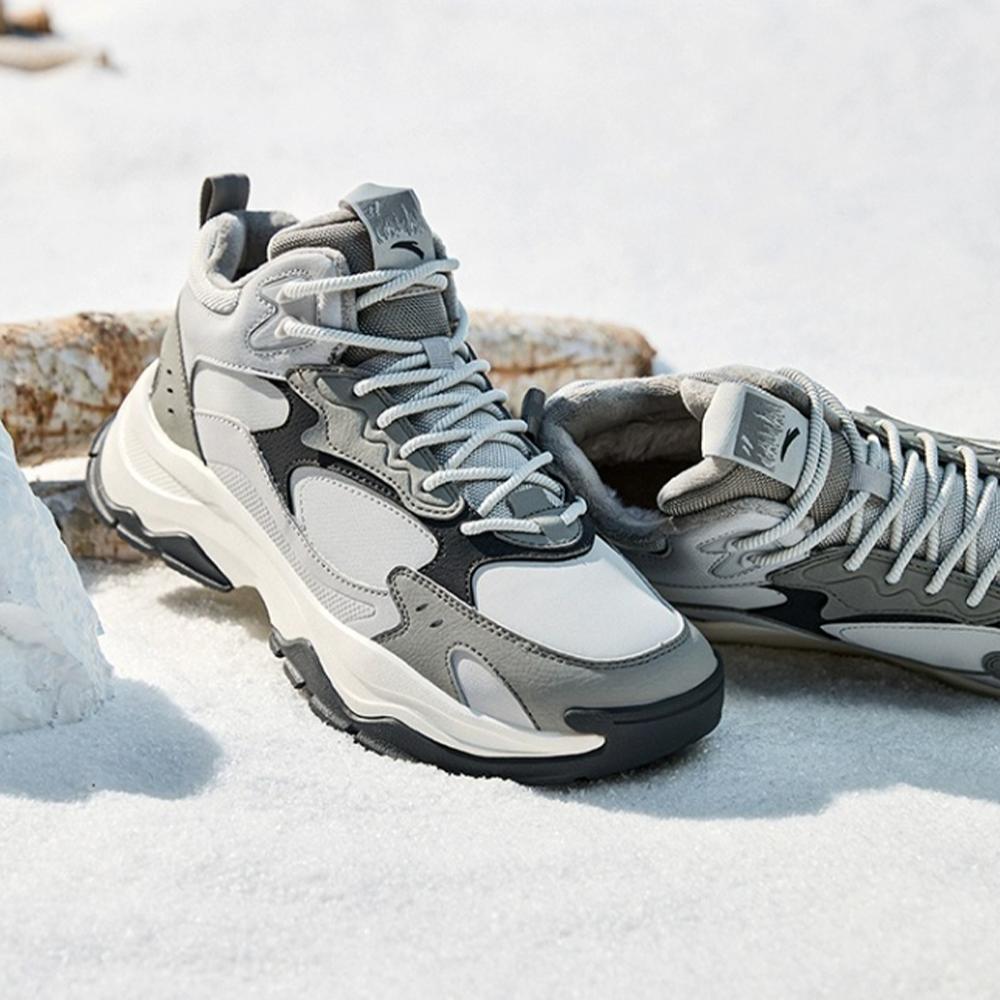 Anta Retro Fashion Fleece Lined Non-Slip Wear-Resistant Warm High-Top Casual Shoes Men Casual Shoes Light-Gray 112348984-2