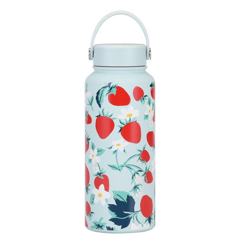 1L Thermos Cup Large Capacity Wide Mouth Portable Vacuum Sports Kettle Outdoor Printing Water Cup Female
