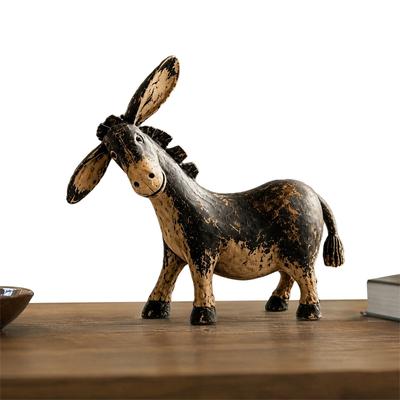 Figurina di Asino Animale Fattoria Vintage Resina Rustica Fatto a Mano Scrivania da Campo Scaffale Decorazione Casa Regalo