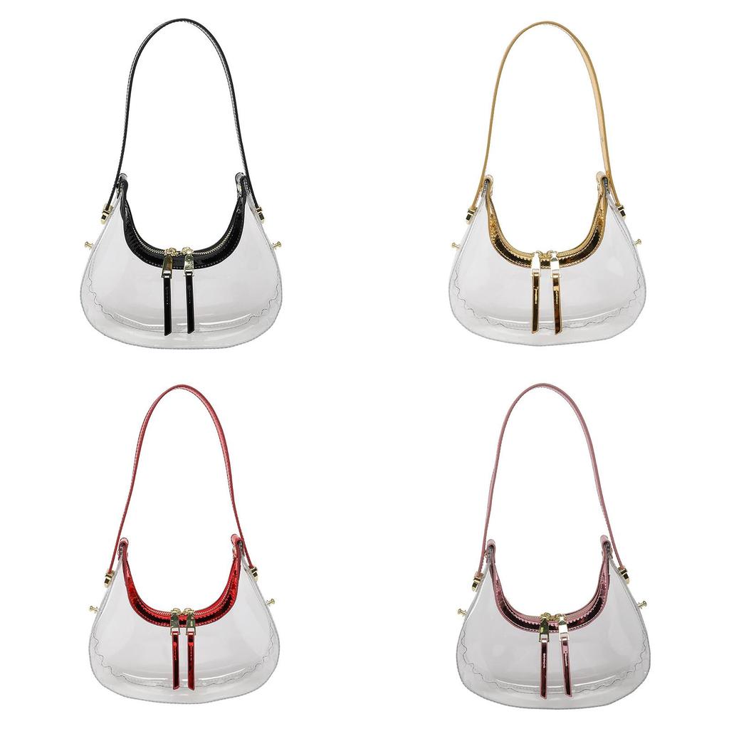 Transparent Handbag Women Summer Fashion Crescent Bag Zipper Closure Travel Bags