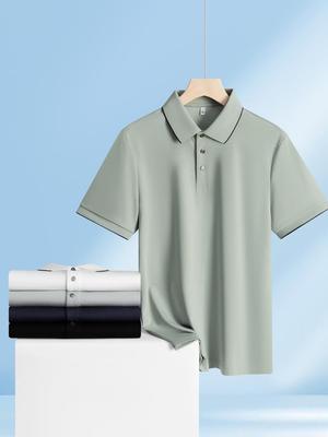 Premium Men's Polo Shirt, Liquid Ammonia Finish, Double-sided Pique, Turn-down Collar, Short Sleeve, Business Casual Team Uniform