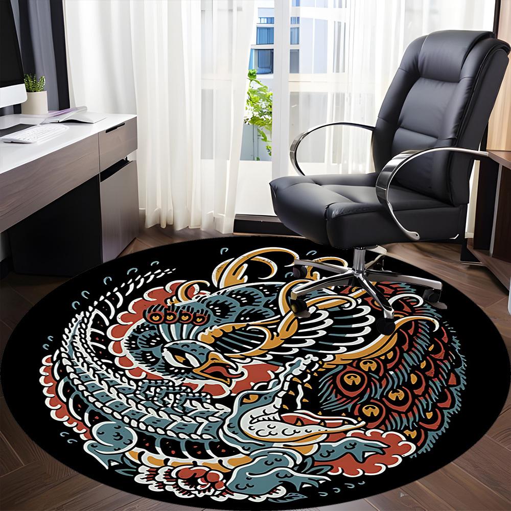 1pc Dragon Phoenix Office Round Area Rug, Indoor Mat Suitable For Office, Under Office Chairs Bedroom Living Room Home Decor, Room Deco