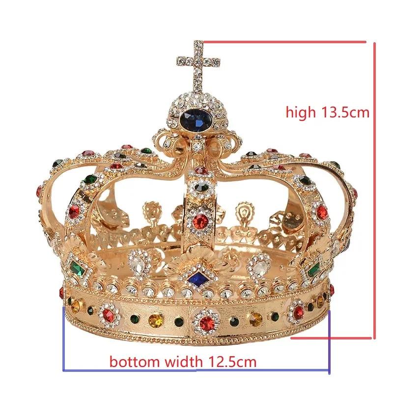 Baroque Royal Cross Castle Colorful Rhinestone Crown Party Headwear